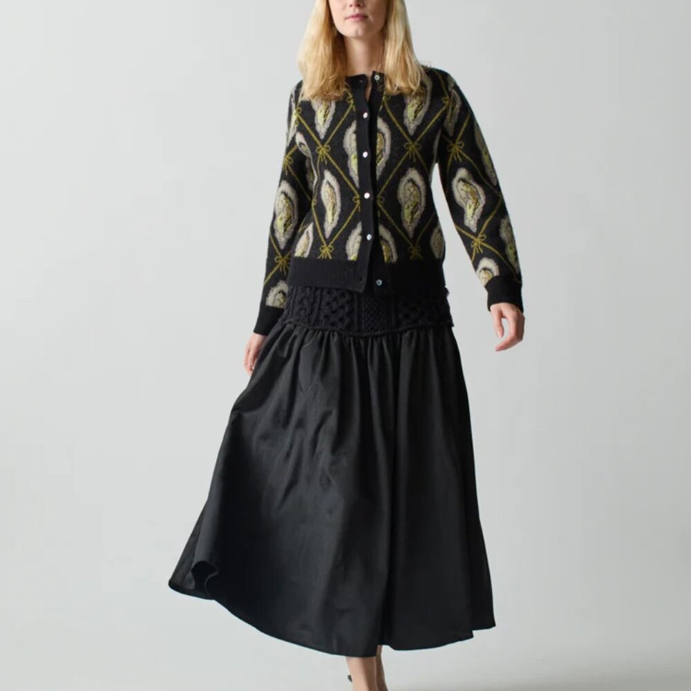 NWT Lingua Franca Black Mekas Knit Combo Drop Waist Skirt Size XS